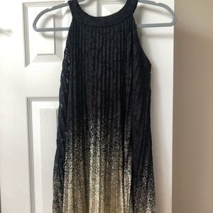 Navy blue and gold dress.